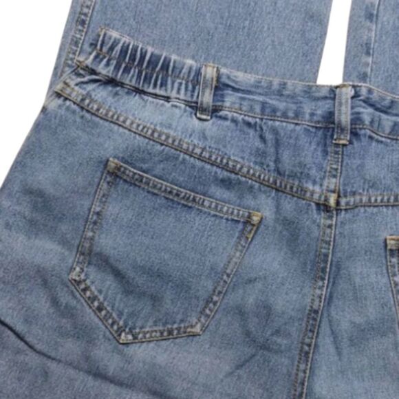 VTG 80s Medium Wash Studded High Waist Wide Leg Jeans Large Petite - Picture 6 of 14
